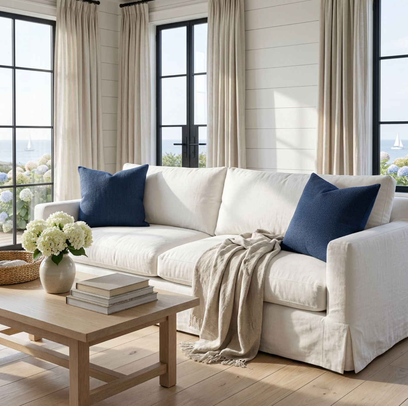 Navy blue throw pillow for coastal, nautical, or contemporary living room decor