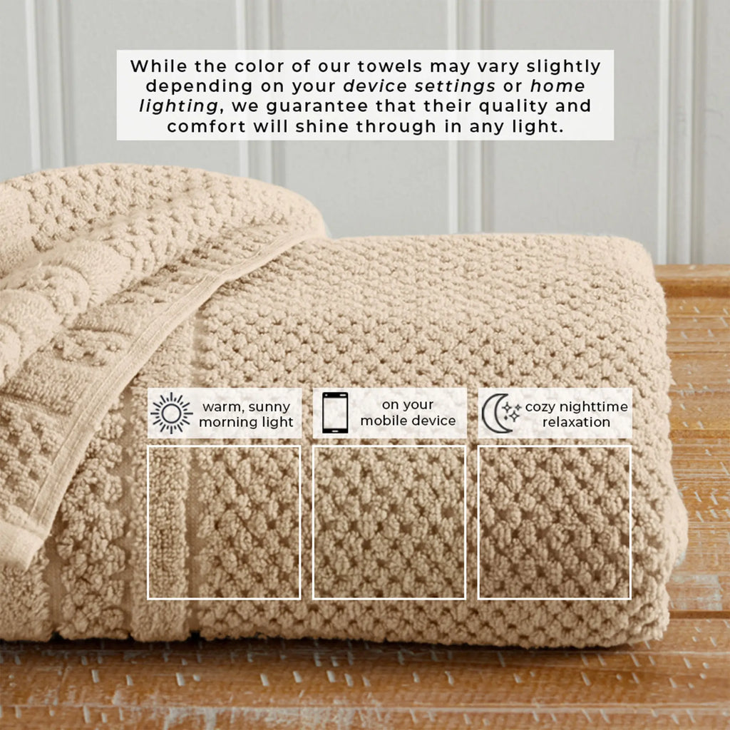 100% cotton checkered jacquard bath towel set - Giuliana Collection, by Great Bay Home; beige towels.