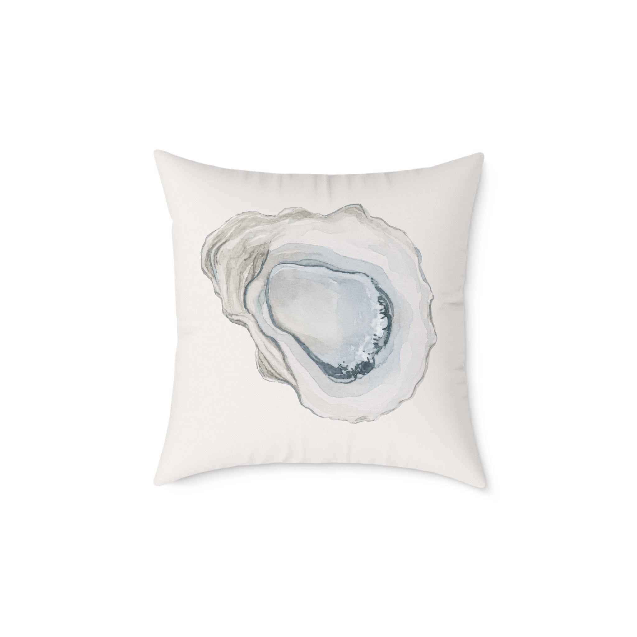 Neutral coastal oyster print throw pillow for styling a couch, bed, or reading nook.

