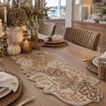 Neutral fall table runner featuring autumn leaves for dining room decor