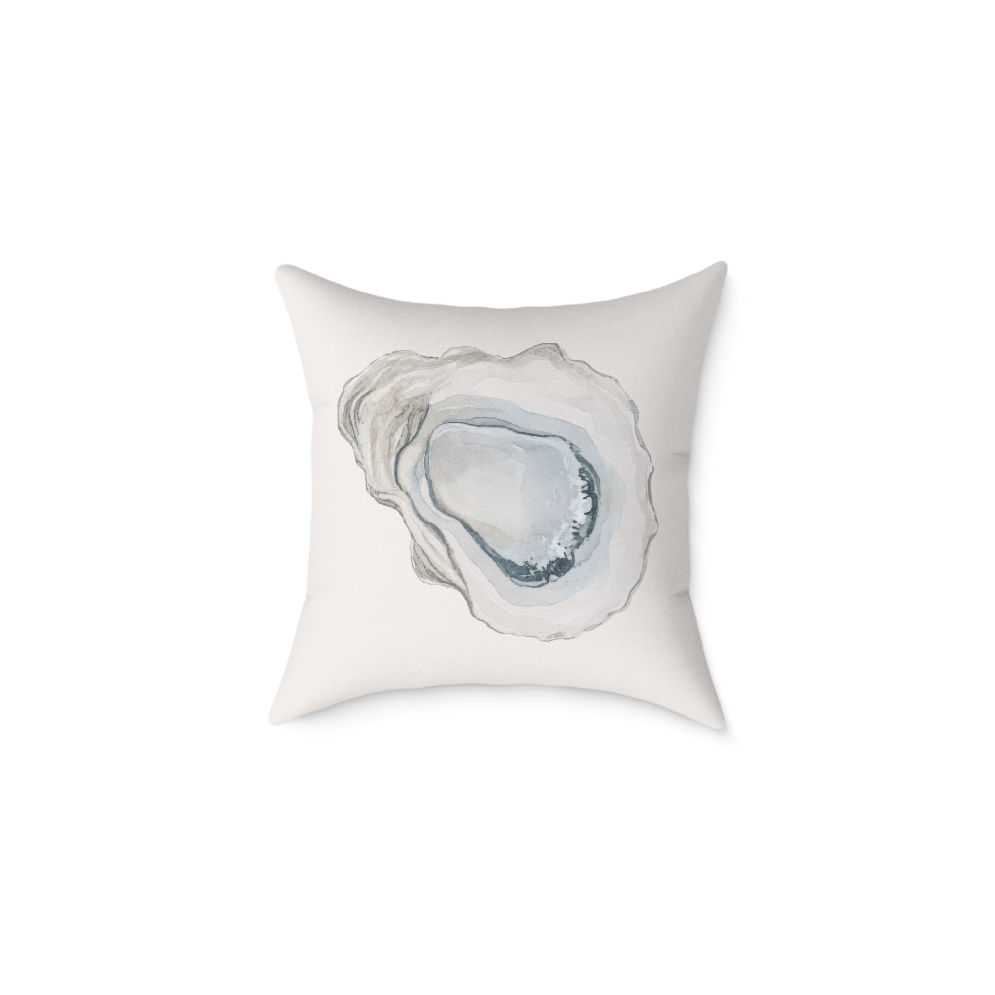 Neutral oyster pattern throw pillow ideal for layering and styling on a sofa