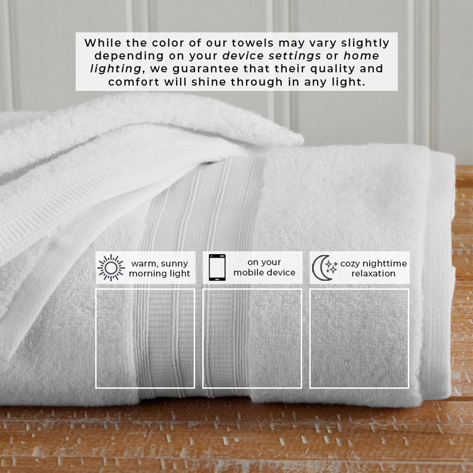 100% cotton premium bath towel set, Chiara Collection; white bath towels.