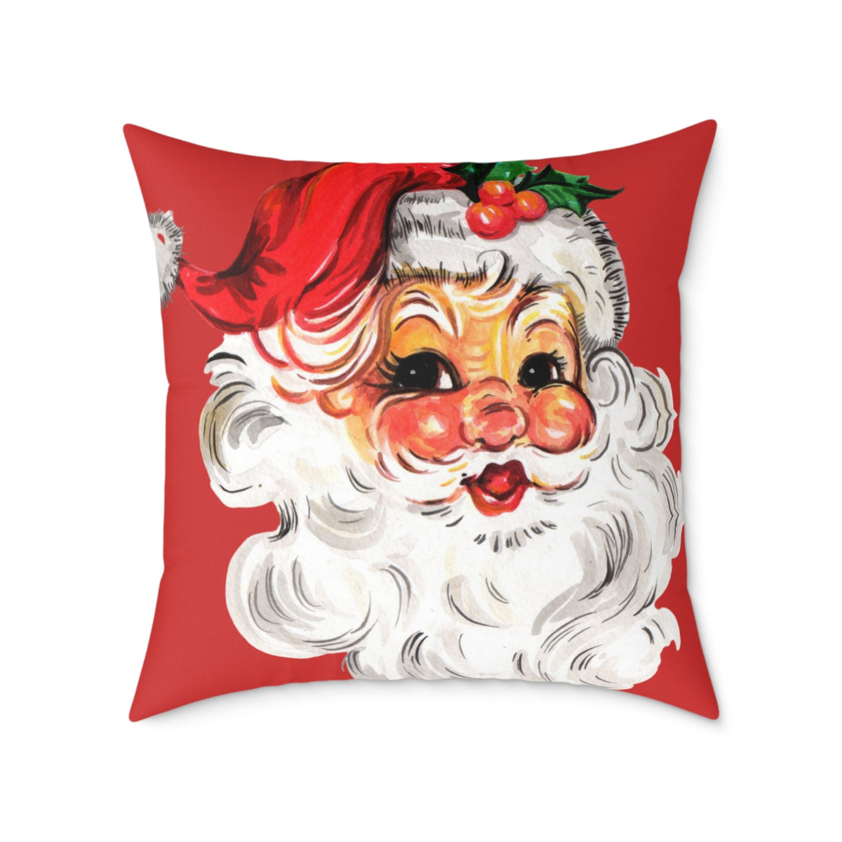 Nostalgic Santa Christmas decorative pillow inspired by vintage holiday decor.