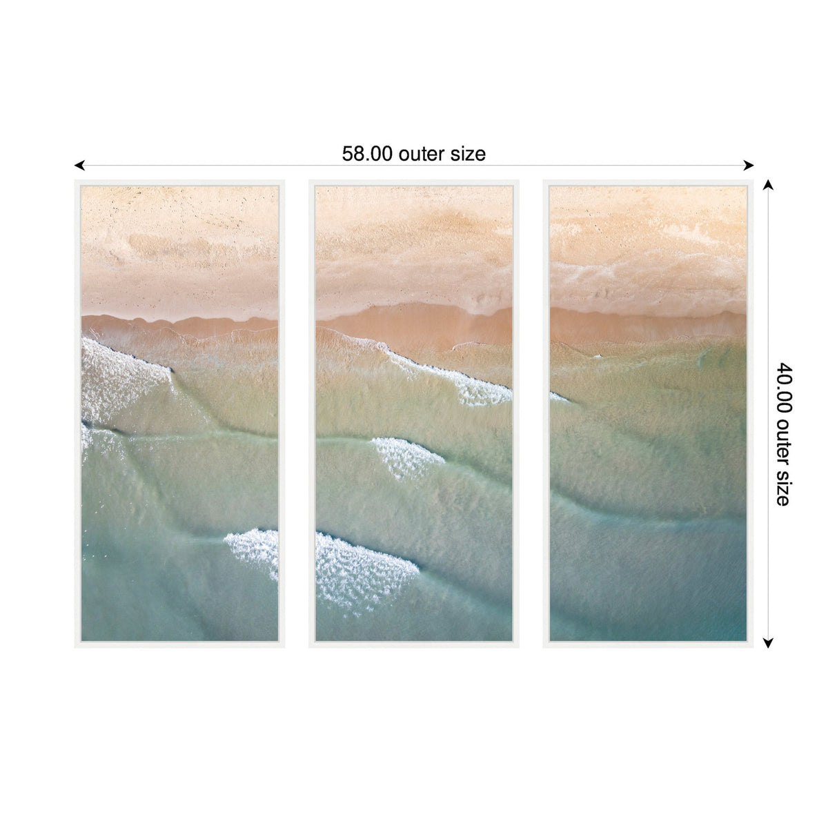 Ocean horizon framed canvas set with soft blue waves across three panels.
