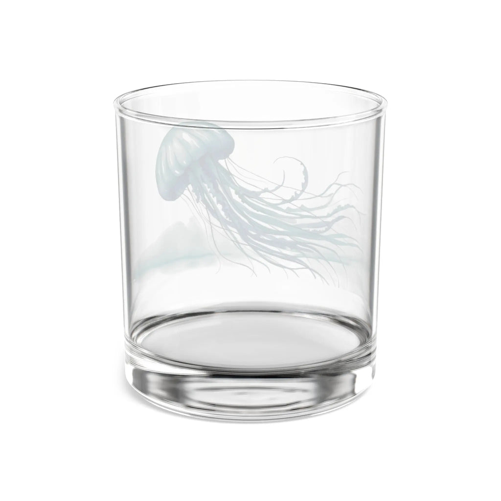 Jellyfish motif rocks glass, coastal cocktail glass for home bar.