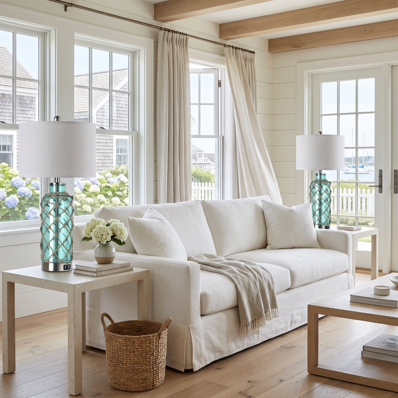 Ocean-inspired lamp set of 2 with light blue and teal colors for living room decor.