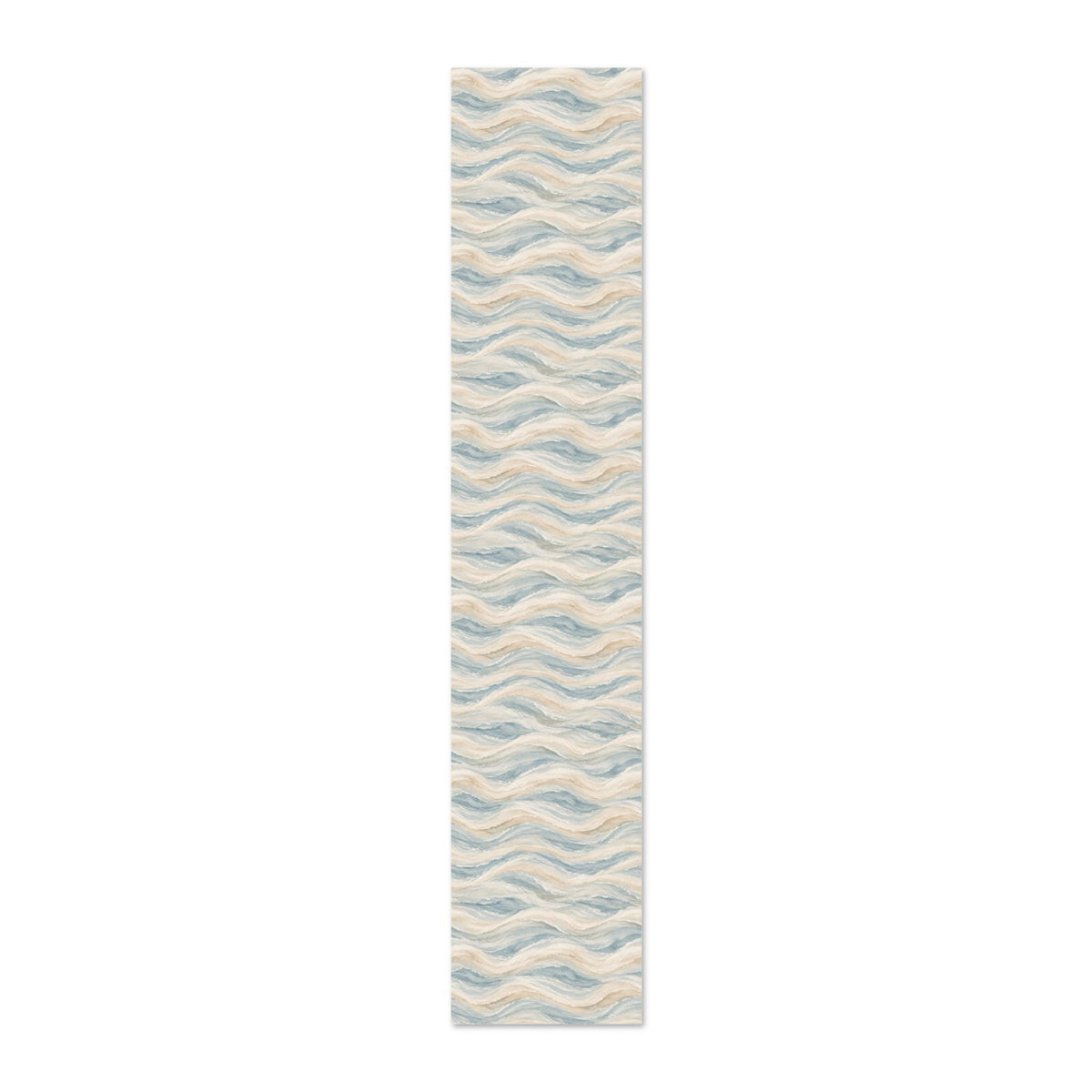 Repeating watercolor wave wallpaper pattern in soft blue, ivory, and warm neutral shades