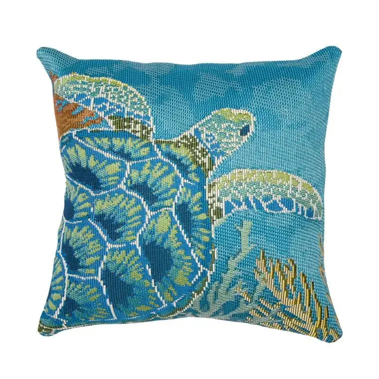Elegant coastal sea turtle pillow bringing a serene ocean-inspired accent to outdoor spaces