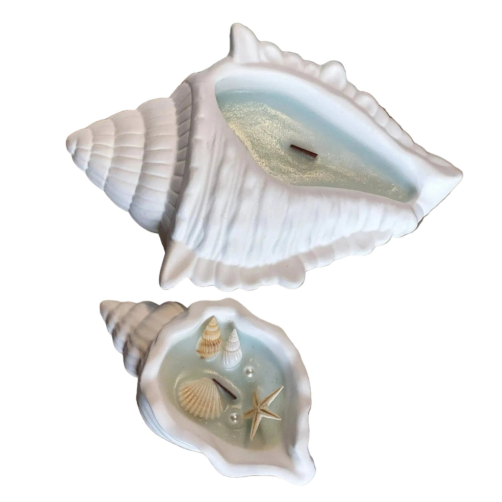 Ocean's Whisper Sea Shell Candle — Jesmonite Vessel, Coastal Soy Wax  candles