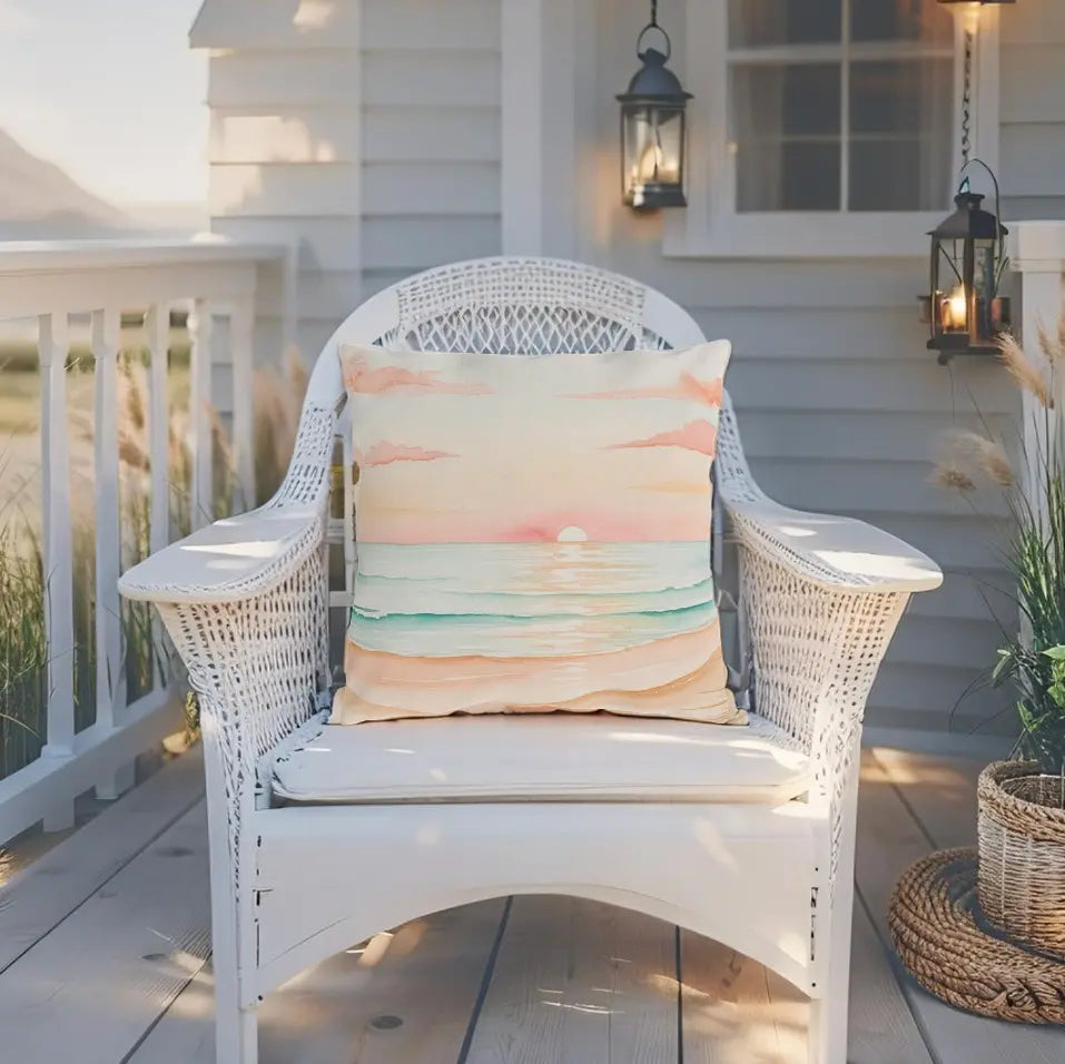 Sunset Beach Outdoor Pillow Printify