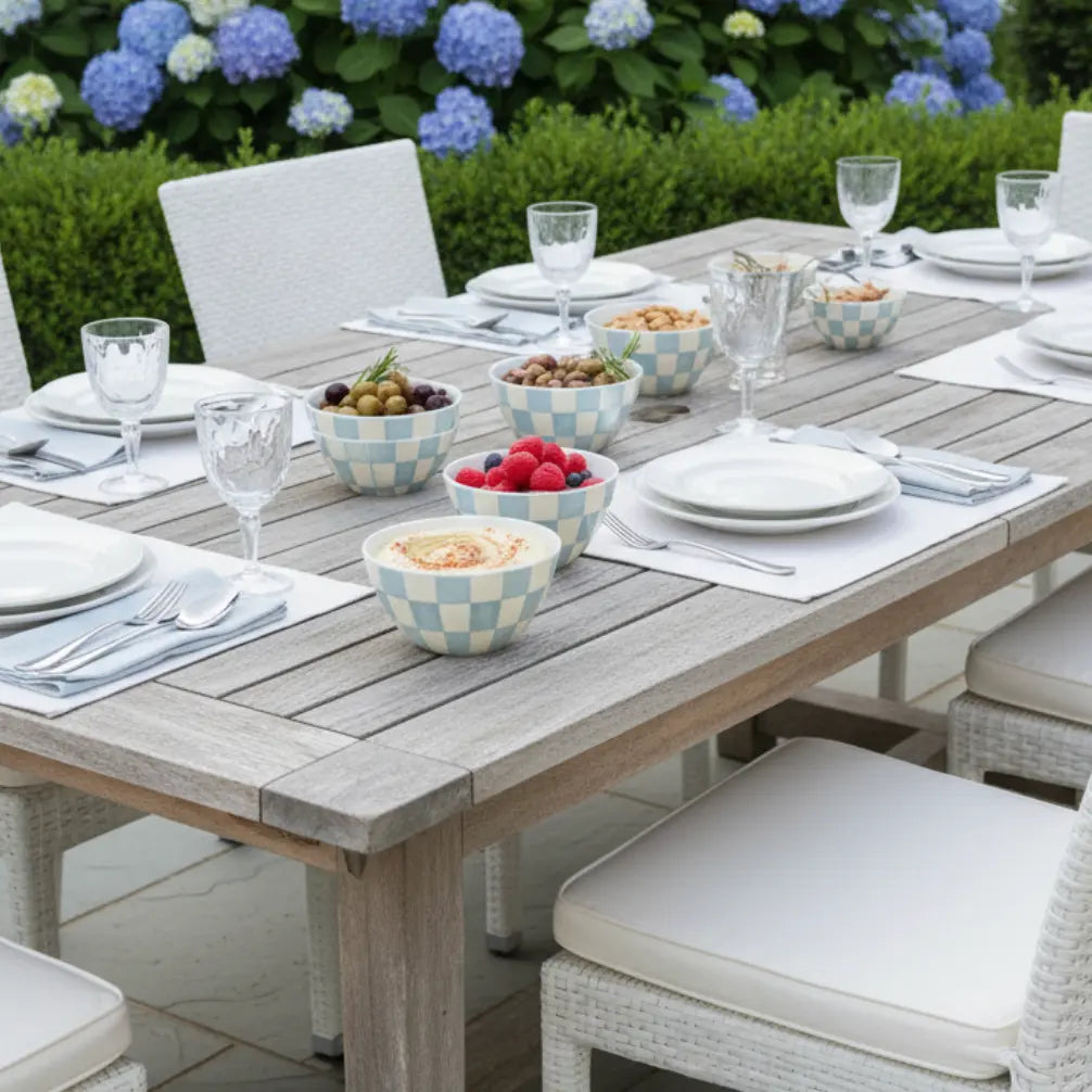 Light Blue Checkered Bowls - Set of 4 Timeless Luxe Boutique