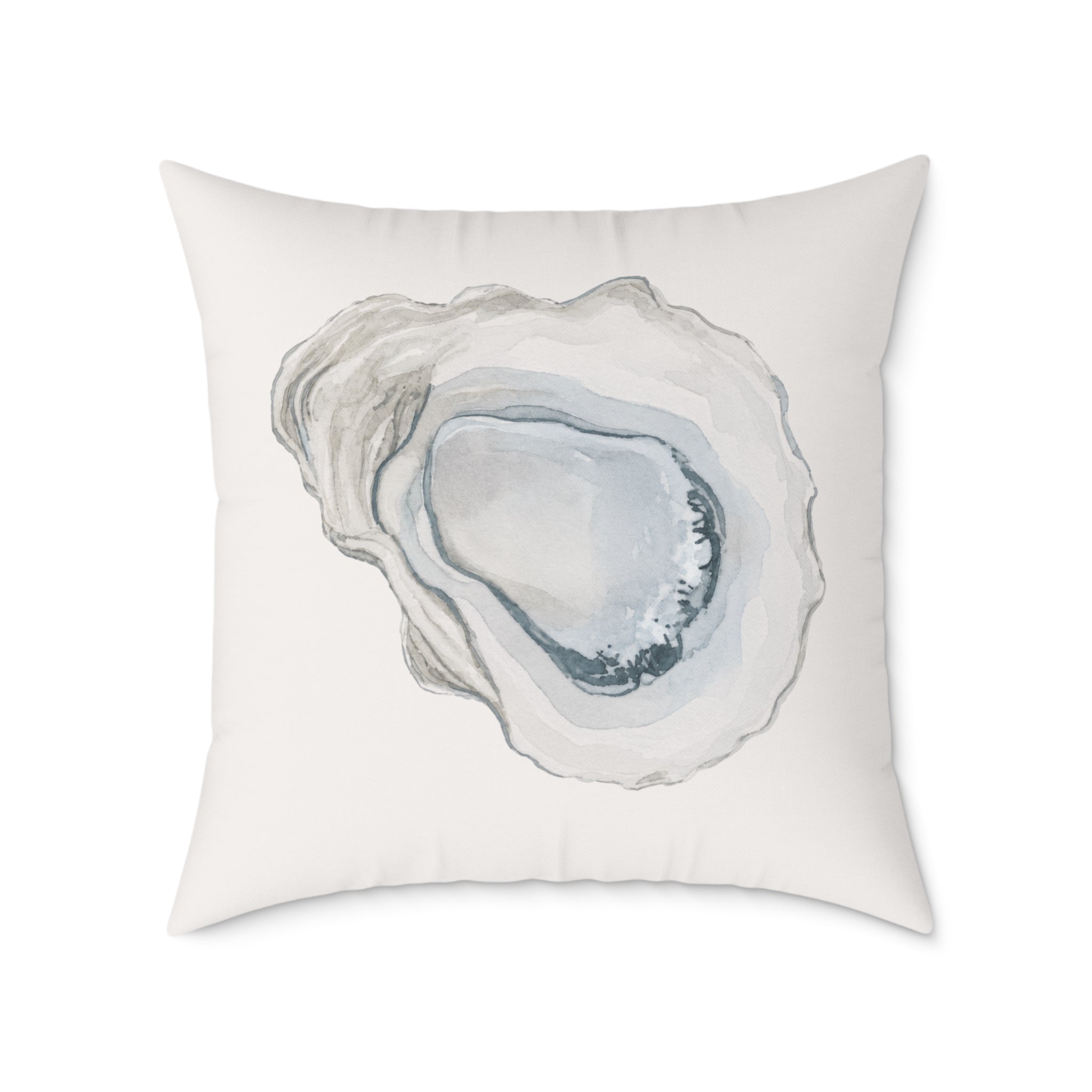 Oyster shell neutral throw pillow for an elegant coastal living room sofa