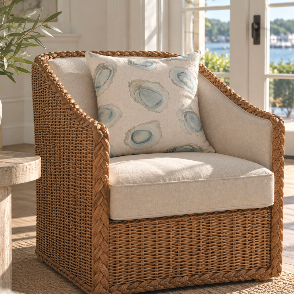 Oyster shell throw pillow for sophisticated beach house decor