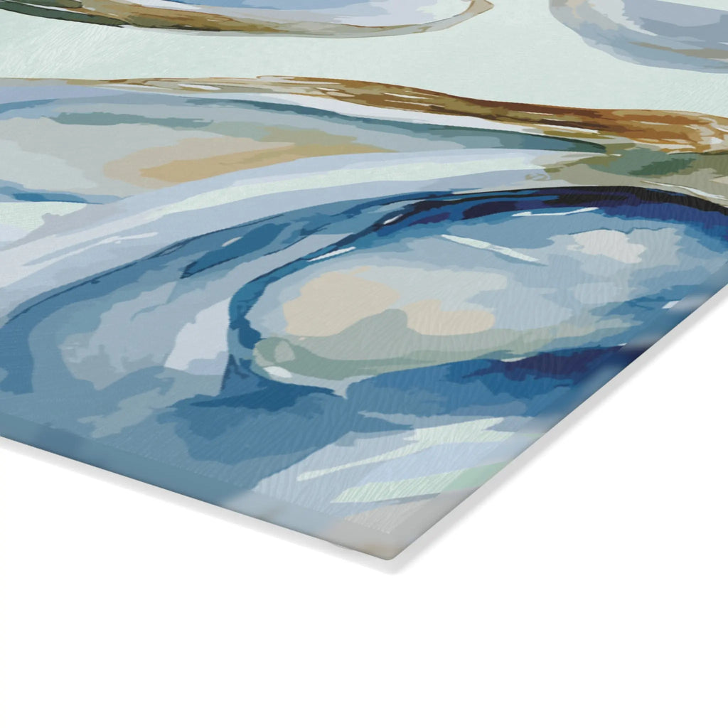 Oyster Cutting Board with blue abstract artwork pattern for kitchen decor