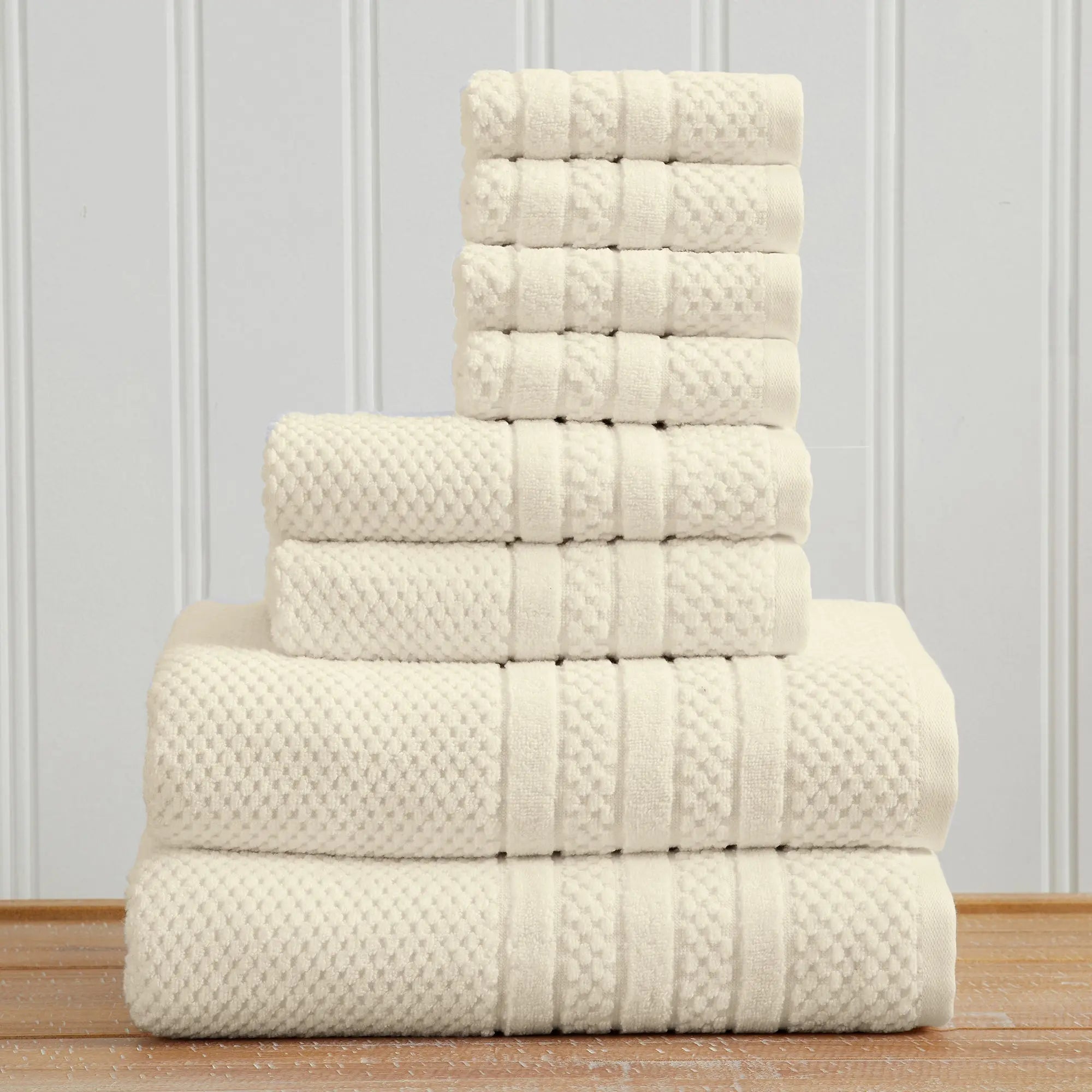 Bath towel set by Great Bay Home Giuliana Collection, 100% cotton checkered jacquard, cream