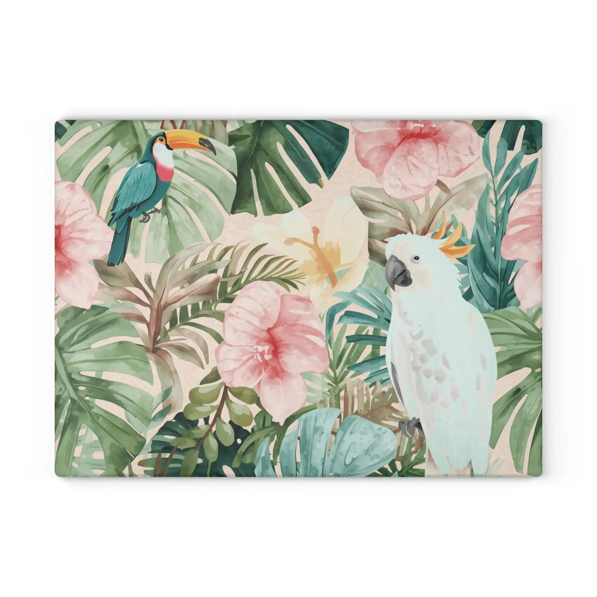 tropical palm leaf glass serving board for beach house entertaining
