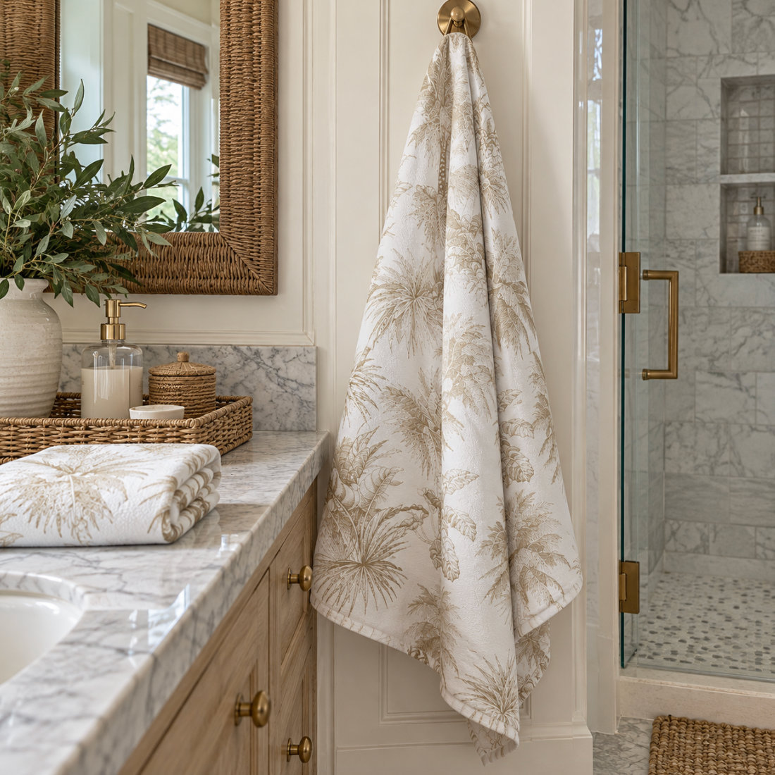 Palm mink bath towel in neutral tones for elegant bathroom decor