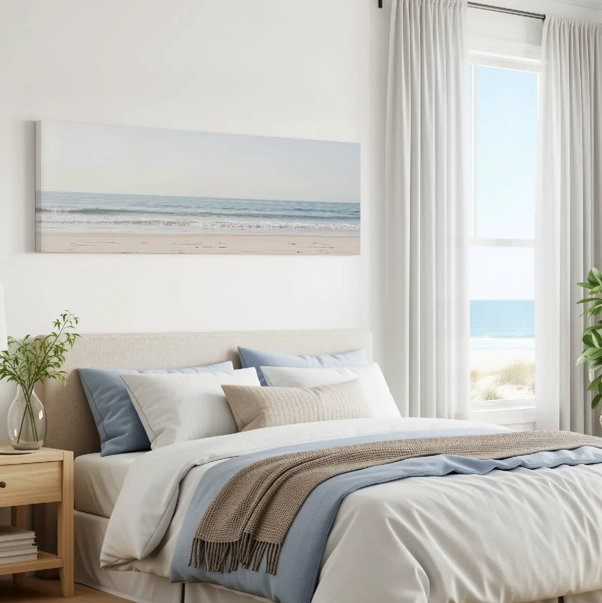 Calm Seascape Beach Waves Satin Canvas Printify
