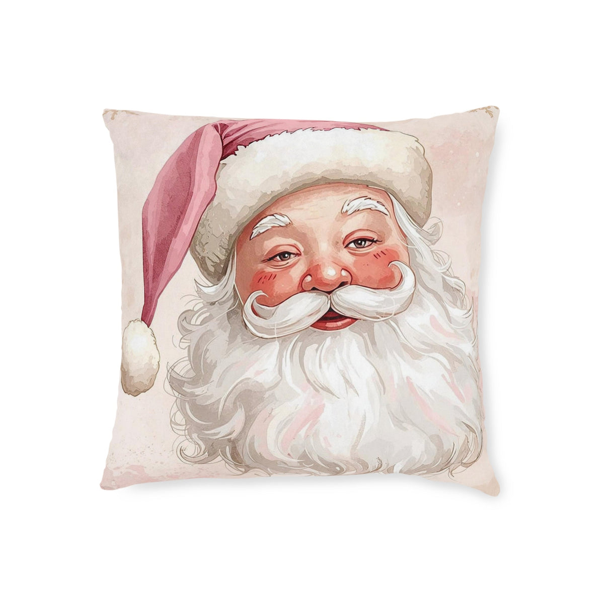 Pink and white Santa throw pillow for a cheerful seasonal interior.