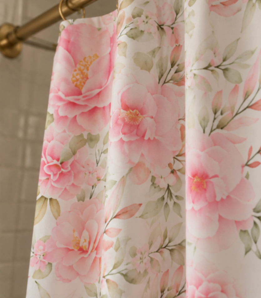 Pink floral bathroom shower curtain for elegant bathroom decor