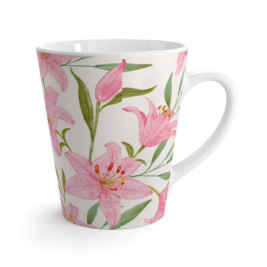 Pink floral coffee mug with delicate flower pattern