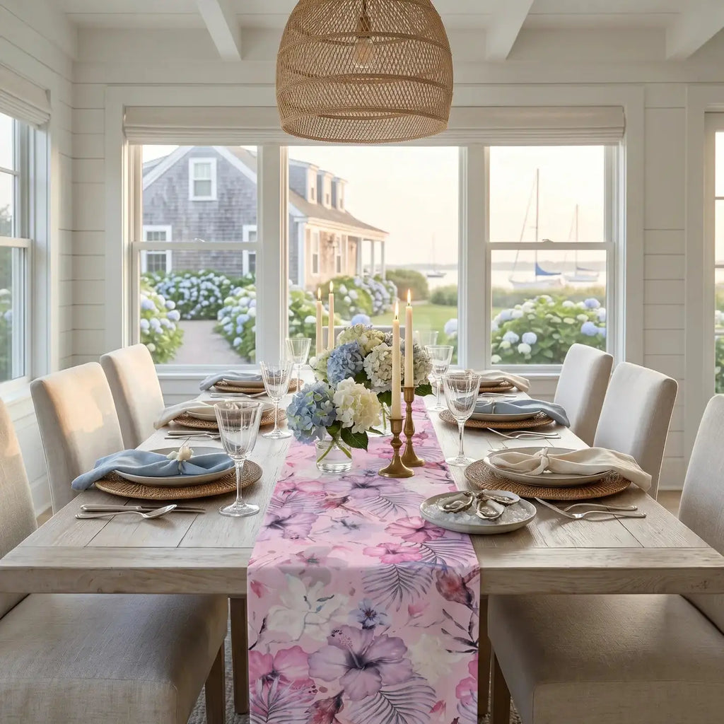 Pink Tropical Floral Table Runner  Home Decor
