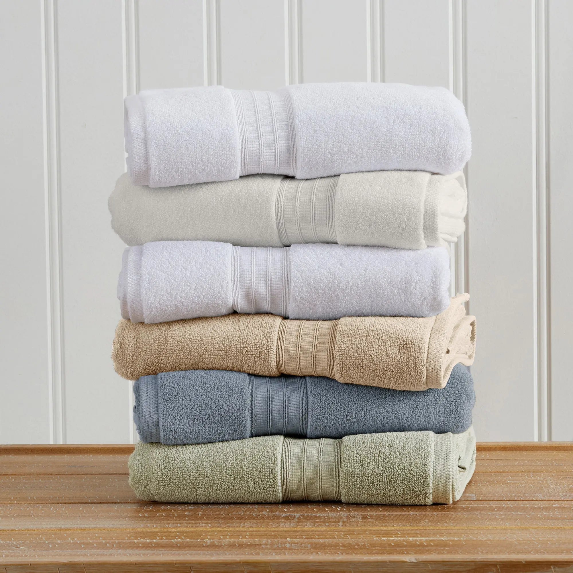 100% Cotton Premium Bath Towel Set - Chiara Collection by Great Bay Home, six towels in white, ivory, blue-gray, sage
