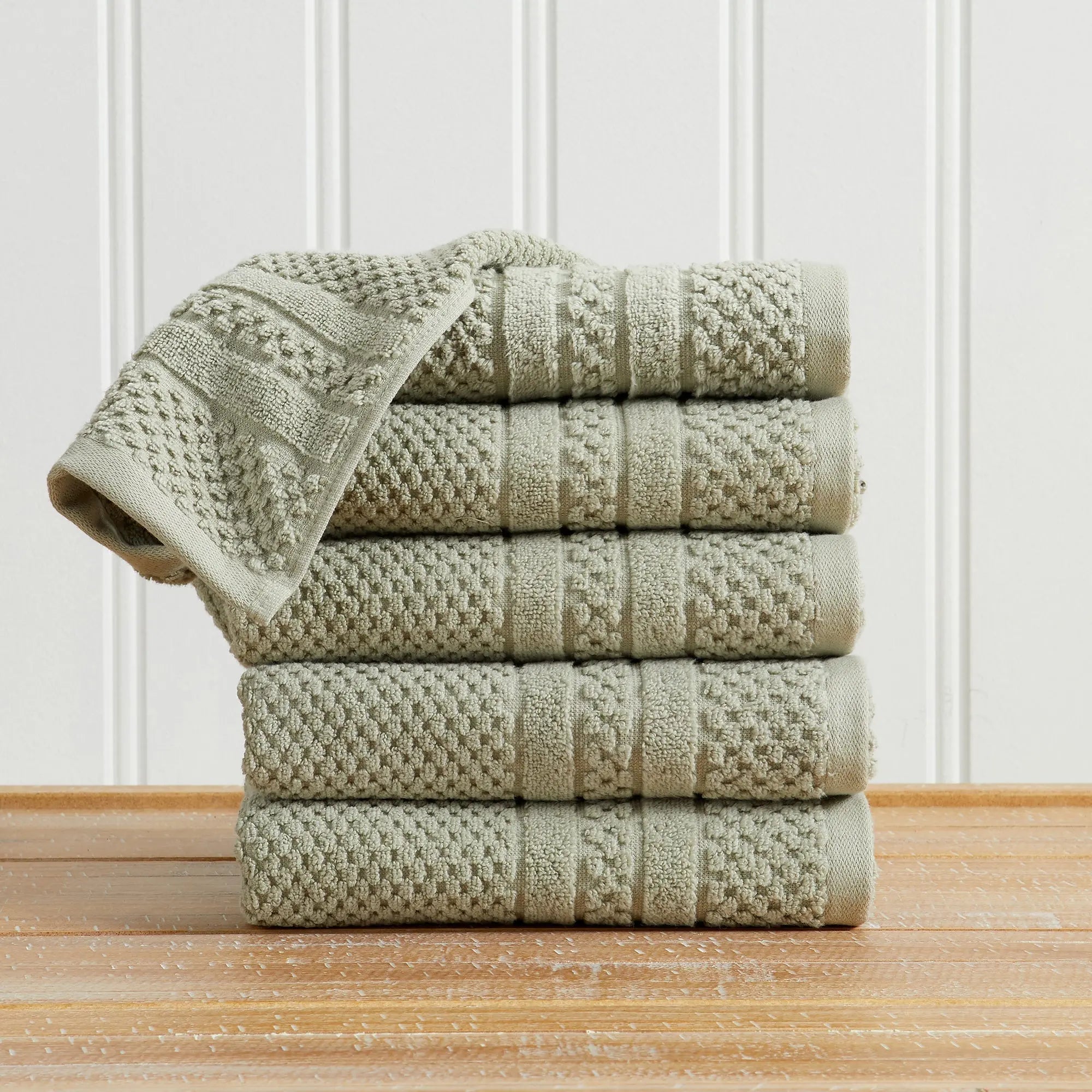 Bath towel set, five-piece, 100% cotton with beige checkered jacquard pattern