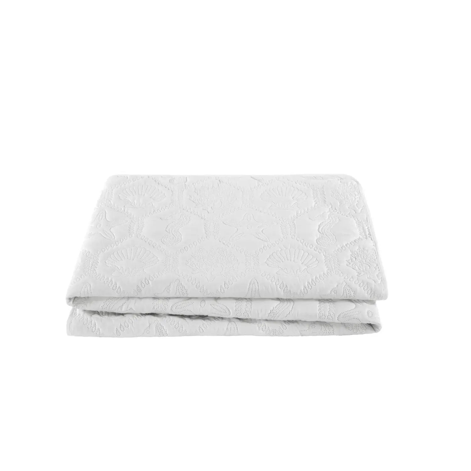 Queen white coastal beach quilt and shams creating a fresh beachy look in the bedroom