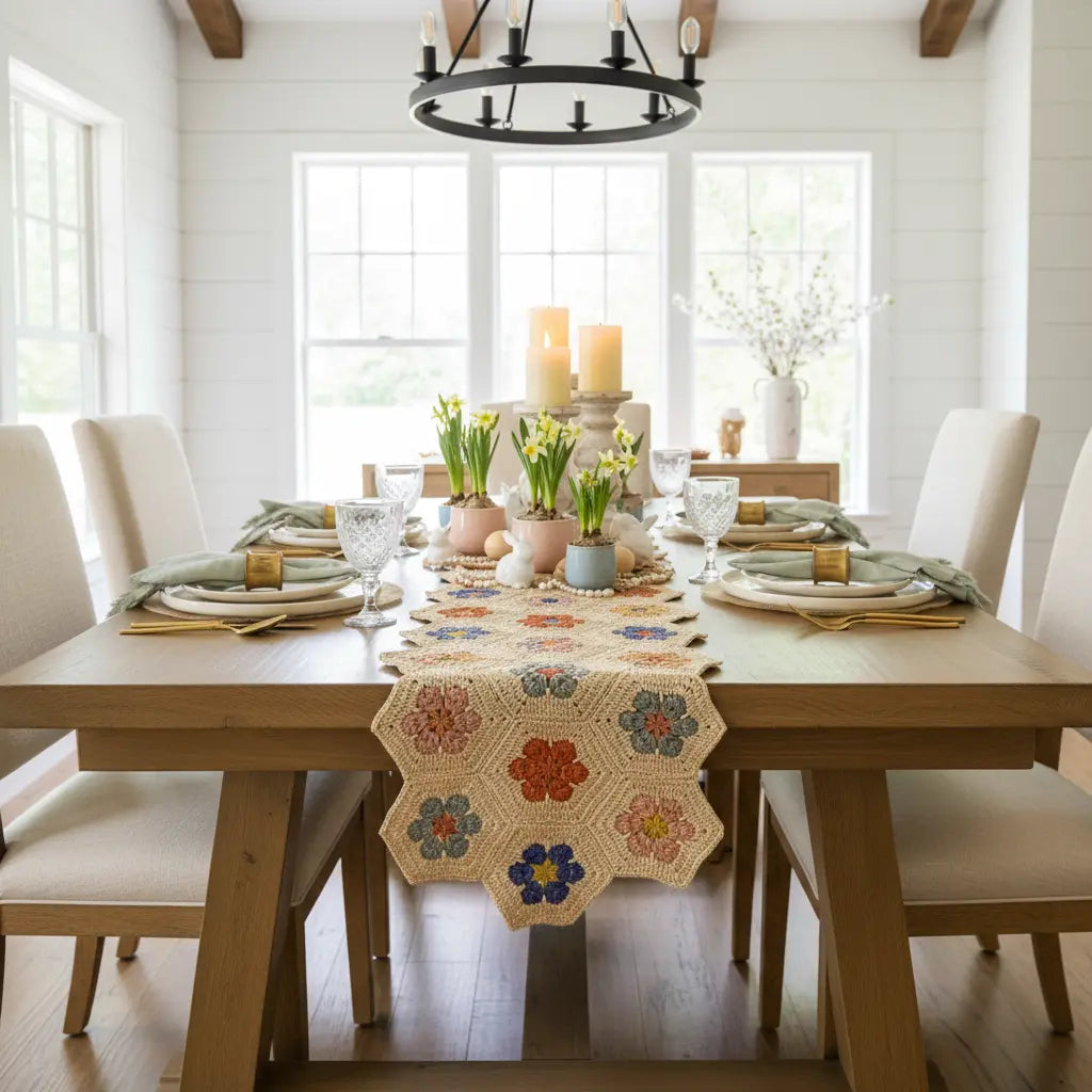 Handwoven Raffia Flower Table Runner Payton James