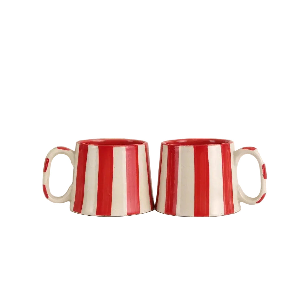Red and white striped cups set of four for nautical kitchen