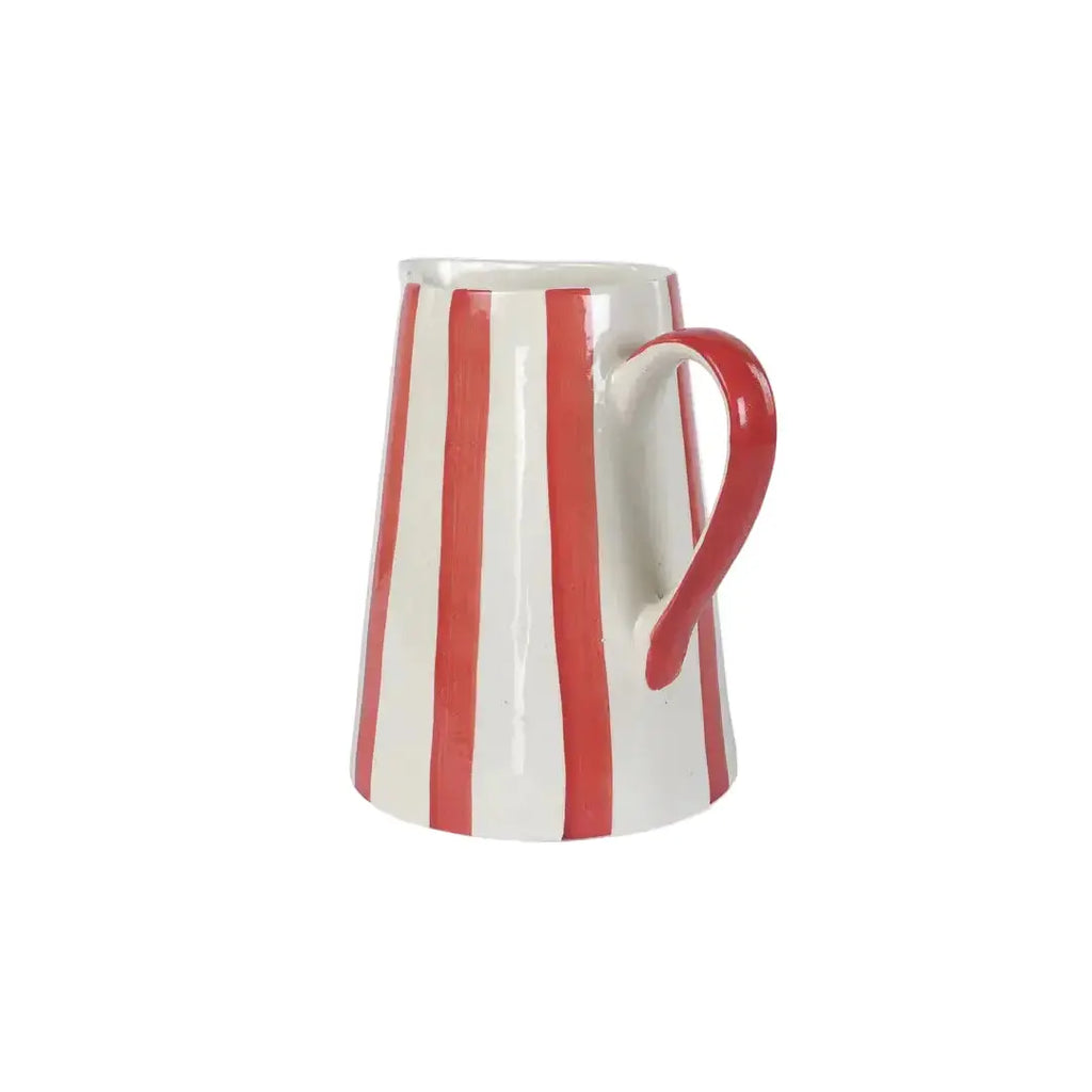 Red and white striped ceramic pitcher