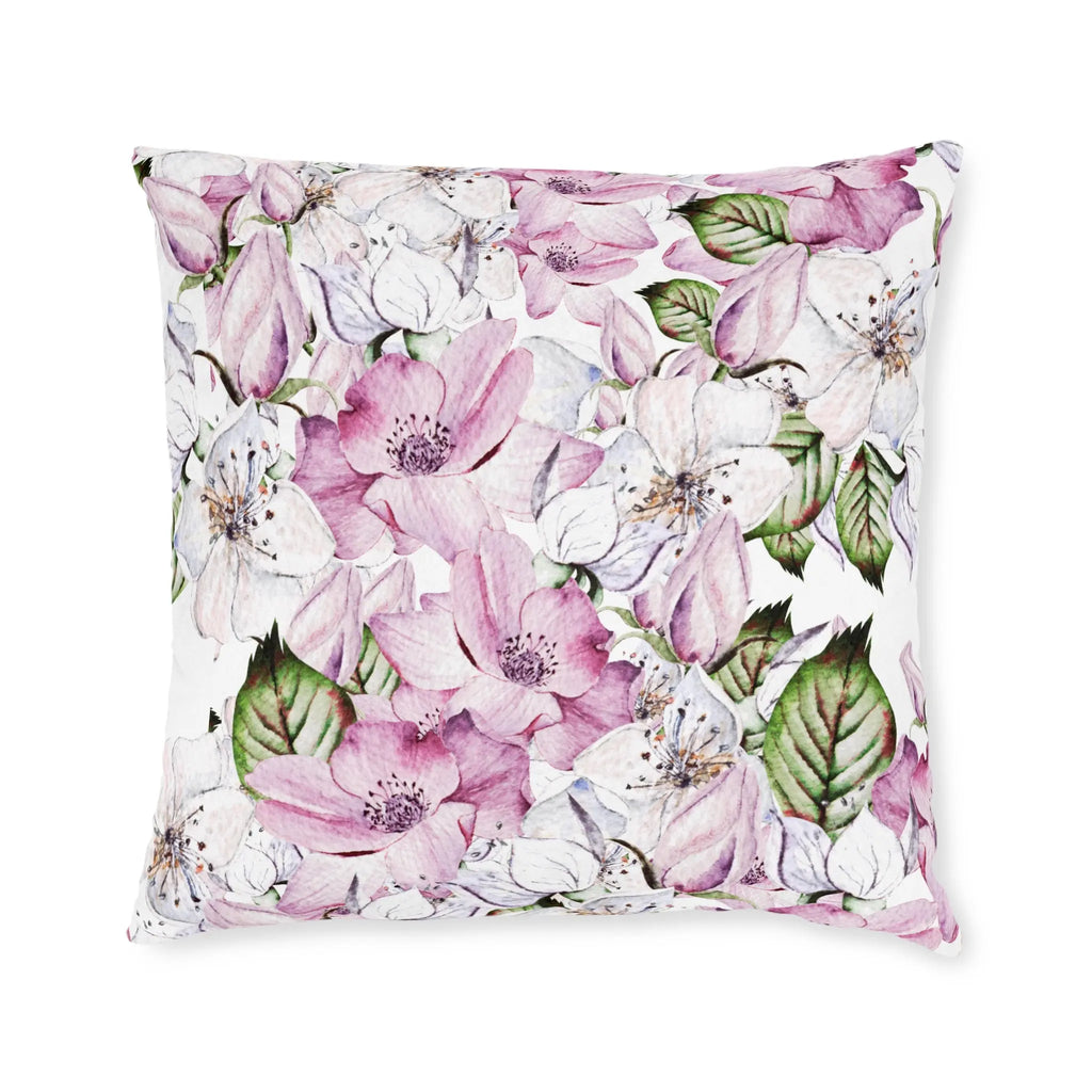 Pink & Purple Floral Throw Pillow, a square accent piece with plush faux suede cover.