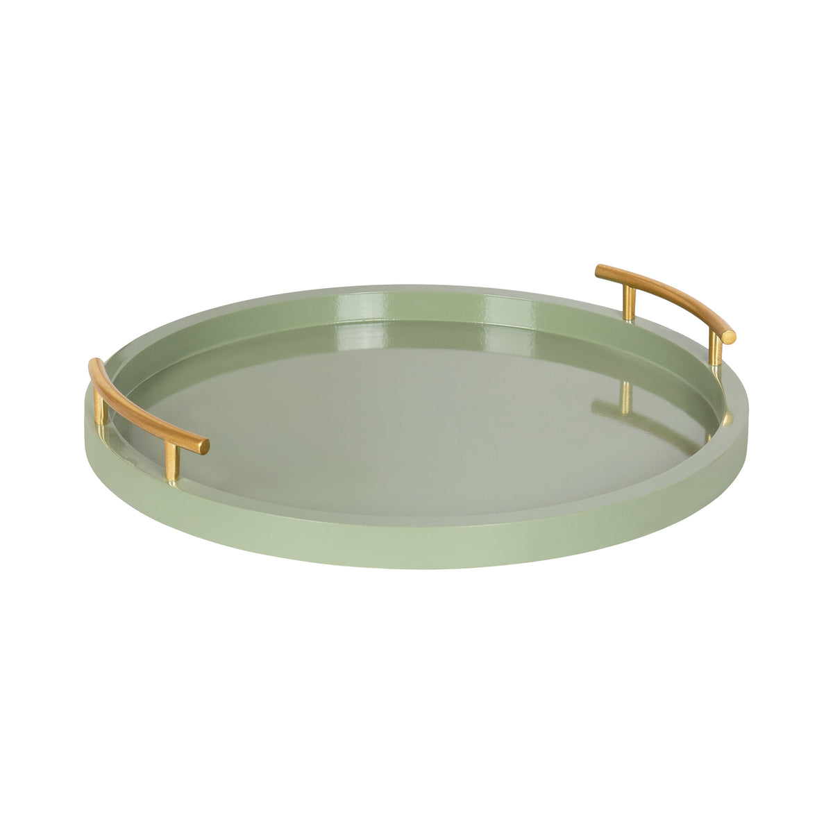 Sage green coffee table tray with gold handles