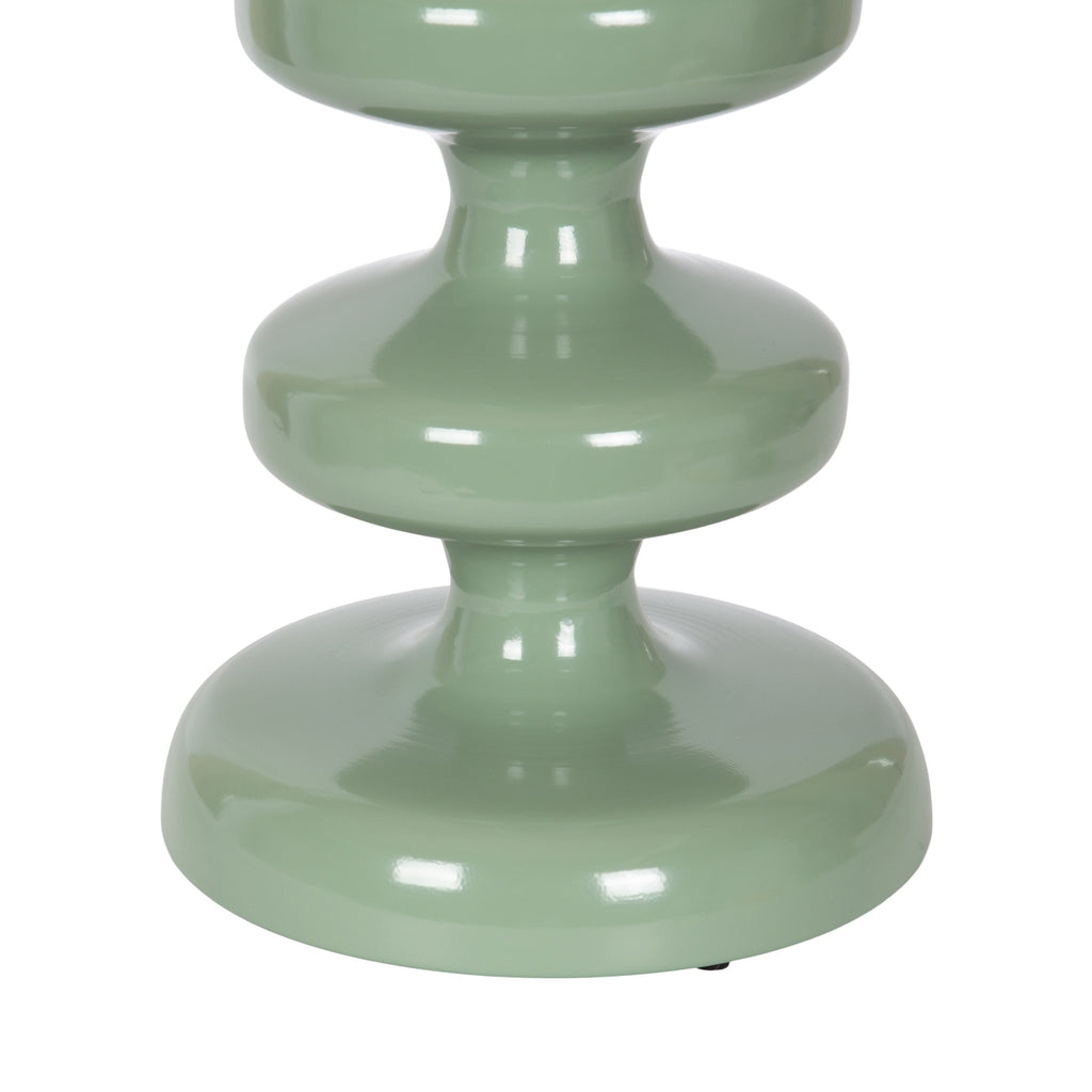 Modern green pedestal side table with stacked rounded forms and a small circular tabletop.