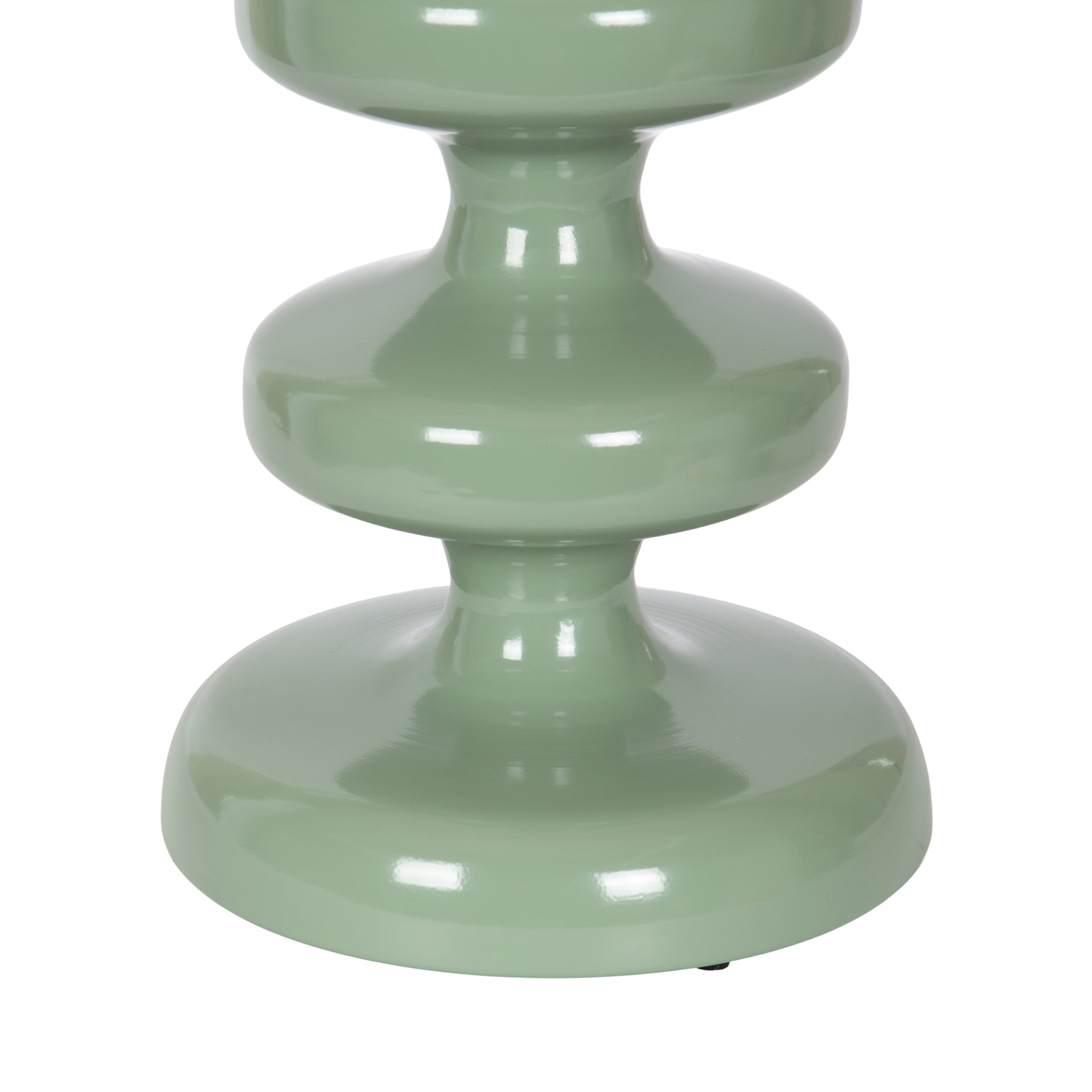 Modern green pedestal side table with stacked rounded forms and a small circular tabletop.