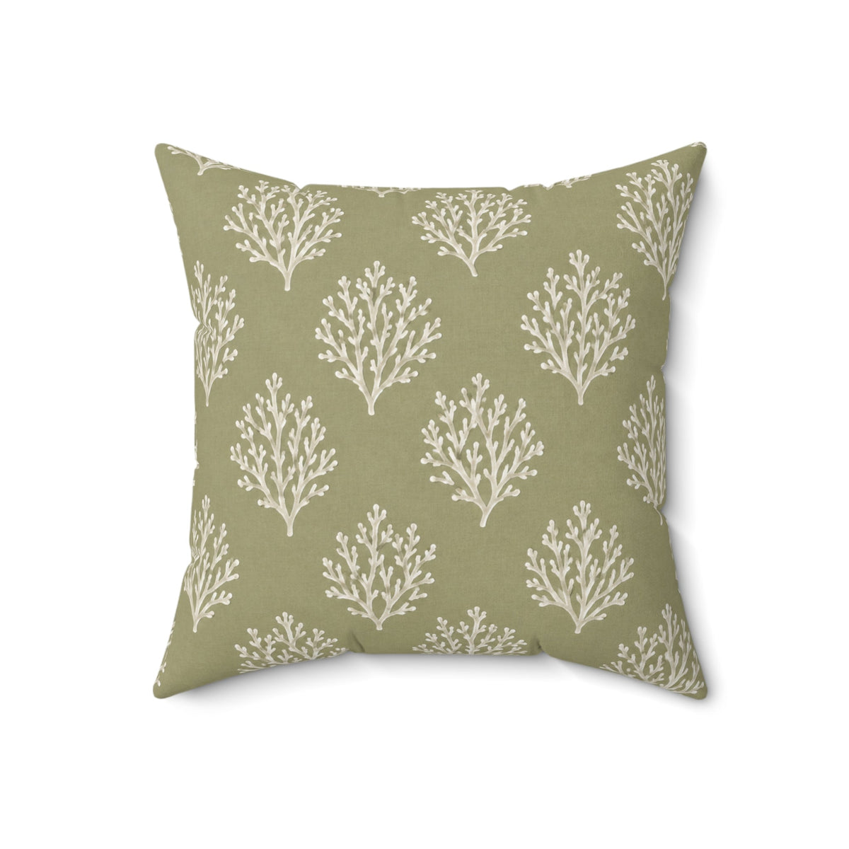 Sage green and white coral throw cushion for beach-inspired home styling