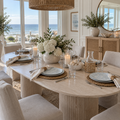 Scandinavian oval fluted dining table with clean lines and a pale natural wood finish