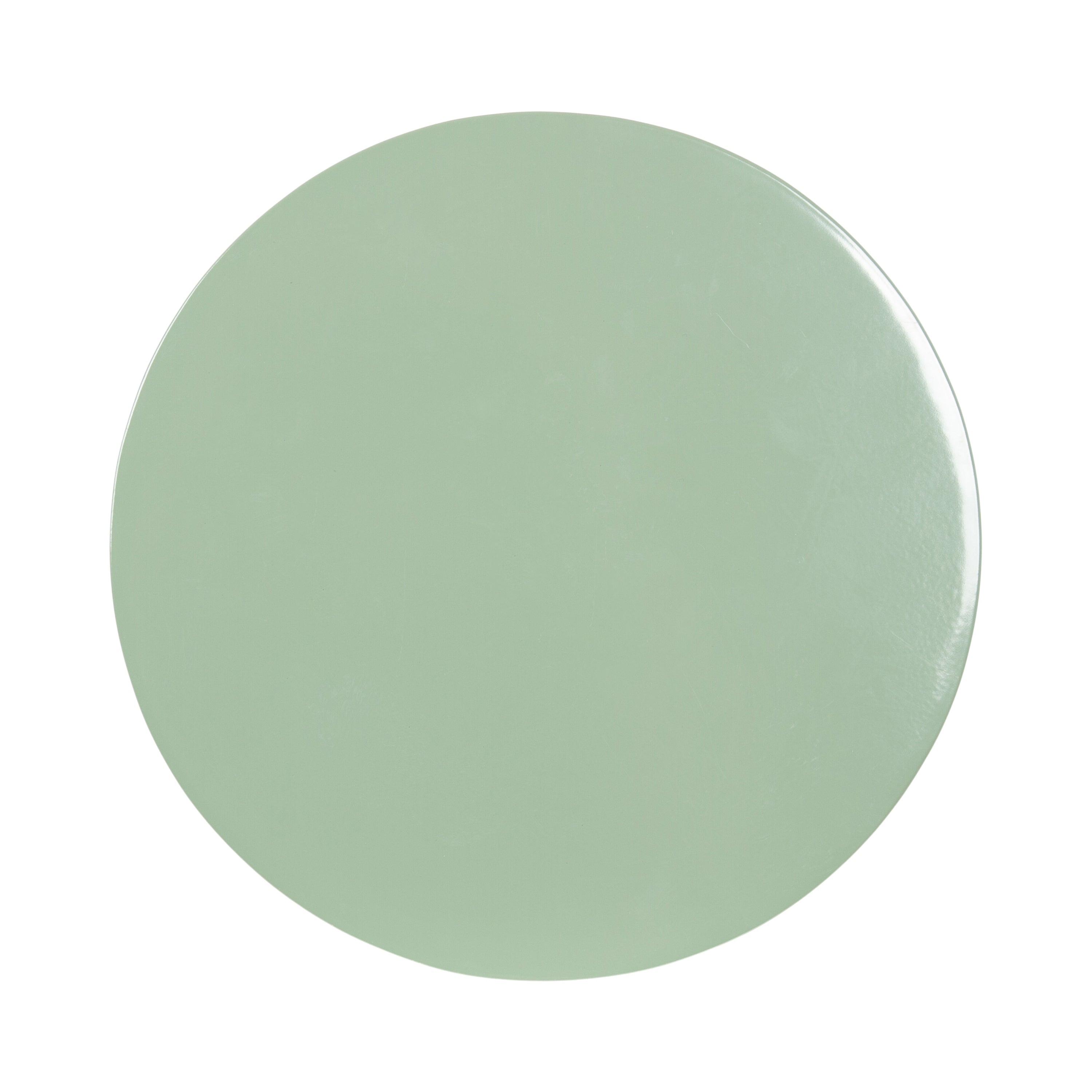 Soft green metal end table designed for holding beverages, books, flowers, or small décor accents.