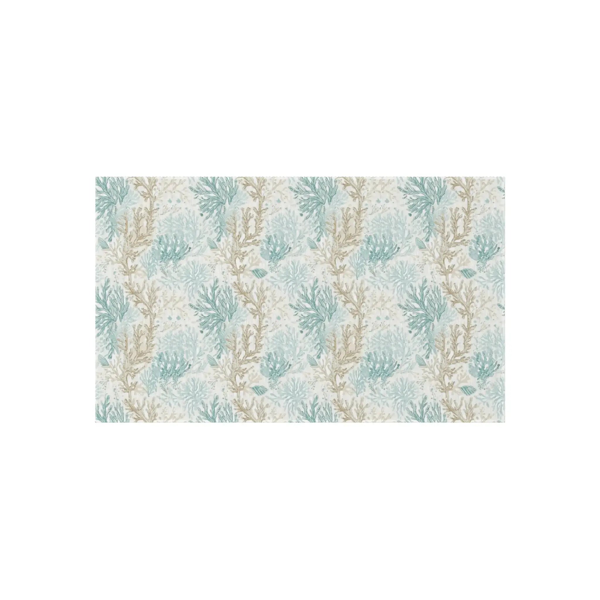 Coral Cove aqua coastal outdoor rug with seafoam and sand-toned motif.