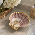 Seashell catchall dish for coastal decor styled on an entryway table