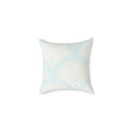 Coastal blue throw pillow with a seashell fan pattern on square canvas.