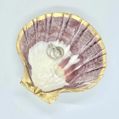 Real Lion's Paw shell trinket dish with 18k gold leafing, coastal jewelry holder (5-6" natural seashell)