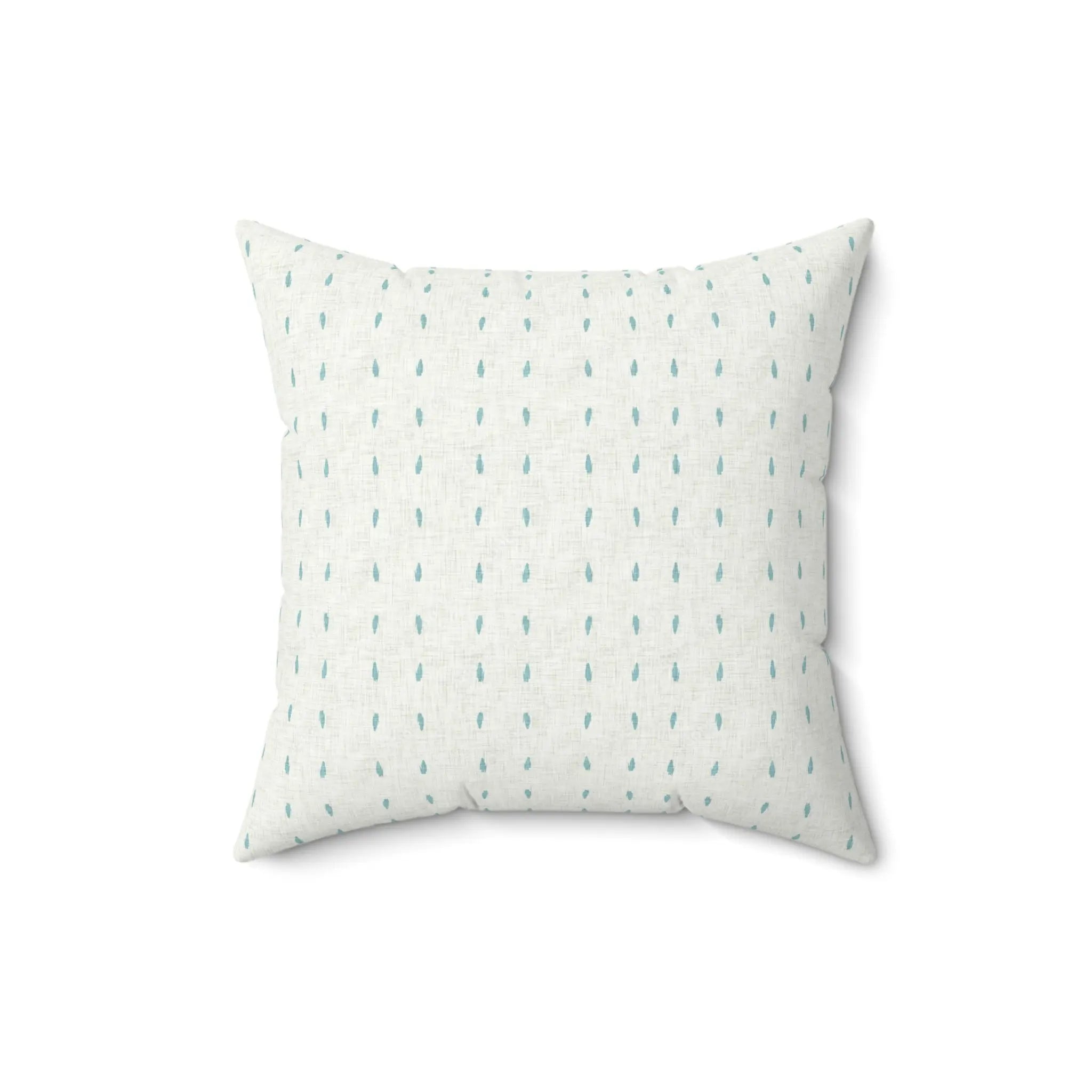 Capri Polka Dot Throw Pillow with turquoise teardrop dots on cream linen, coastal style.