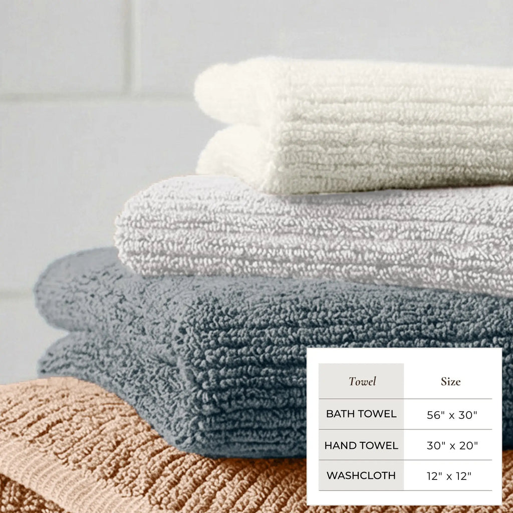 Georgiana Turkish Cotton Ribbed 6-Piece Bath Towel Set by Great Bay Home in cream, gray, and peach towels.