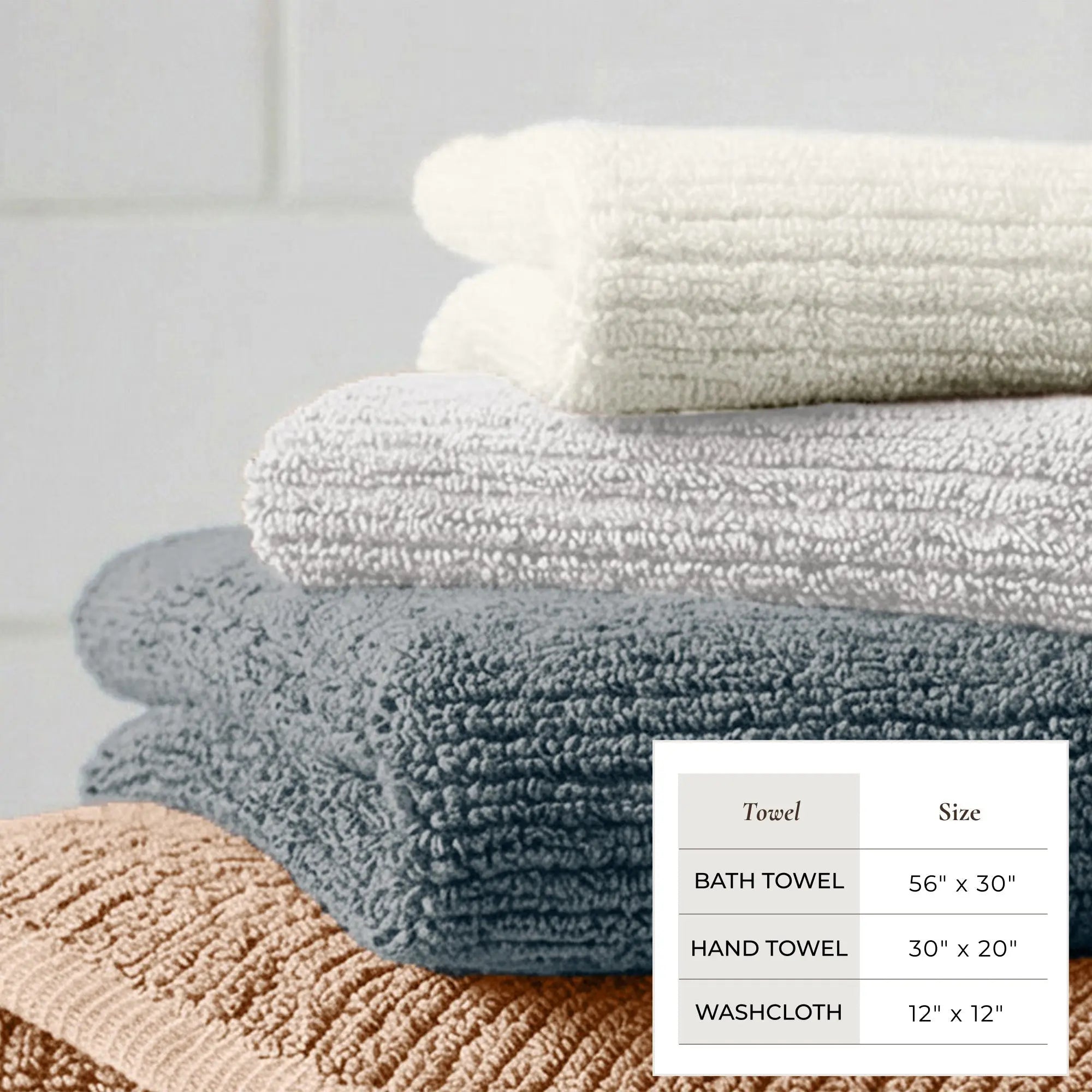 Georgiana Turkish Cotton Ribbed 6-Piece Bath Towel Set by Great Bay Home in cream, gray, and peach towels.