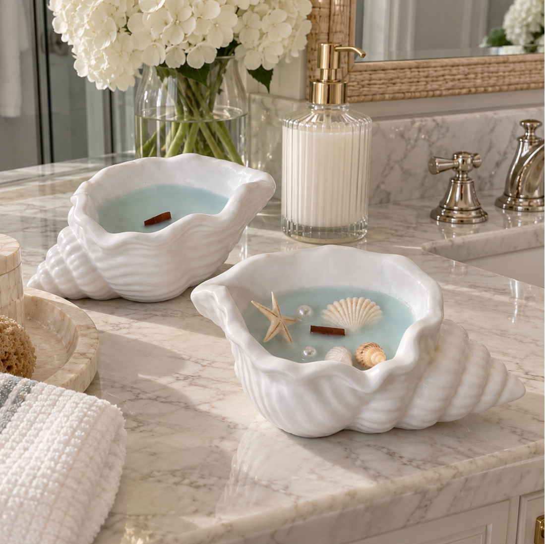 Shell-shaped candle for sophisticated beach house decor
