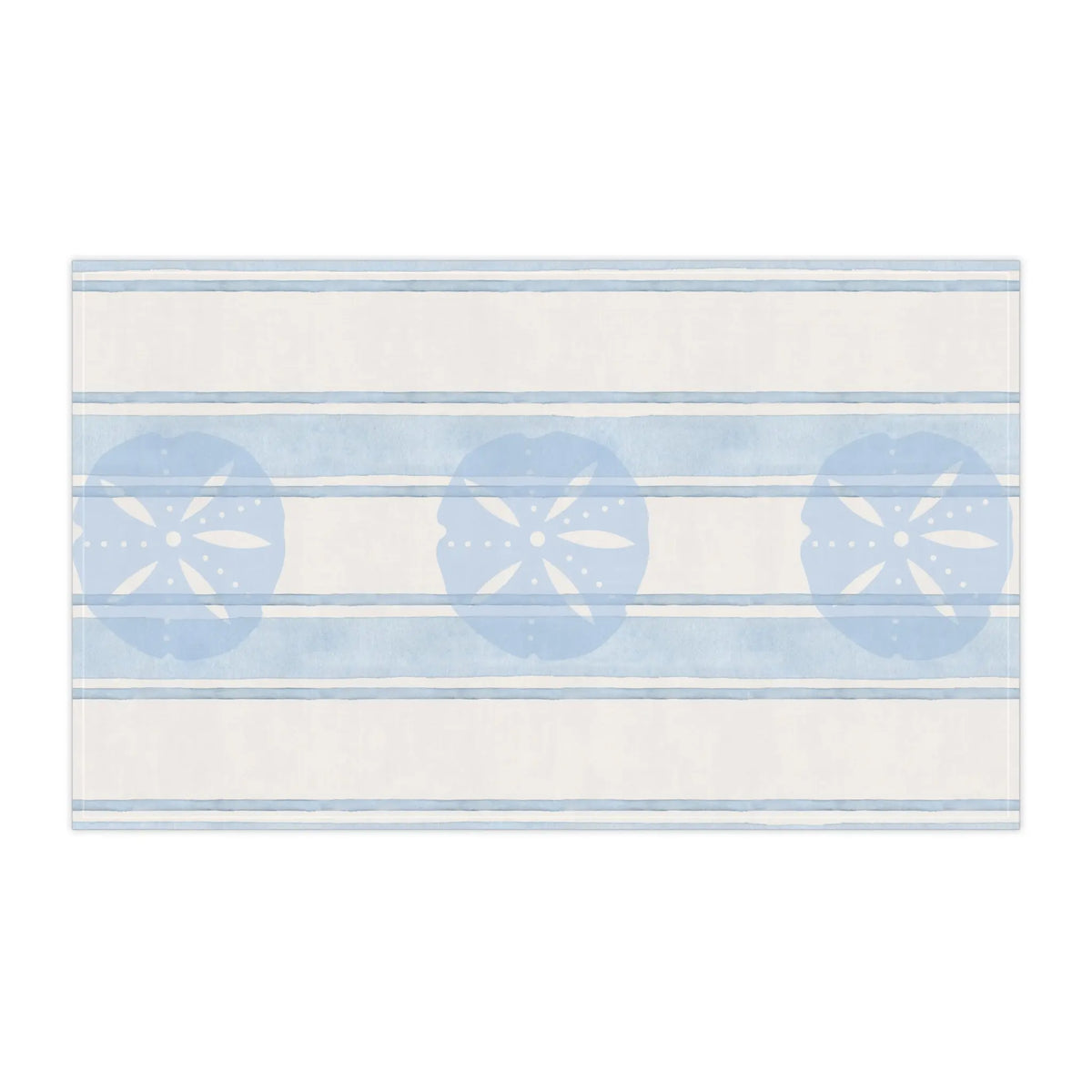 shell tea towel in blue and white for beach house decor