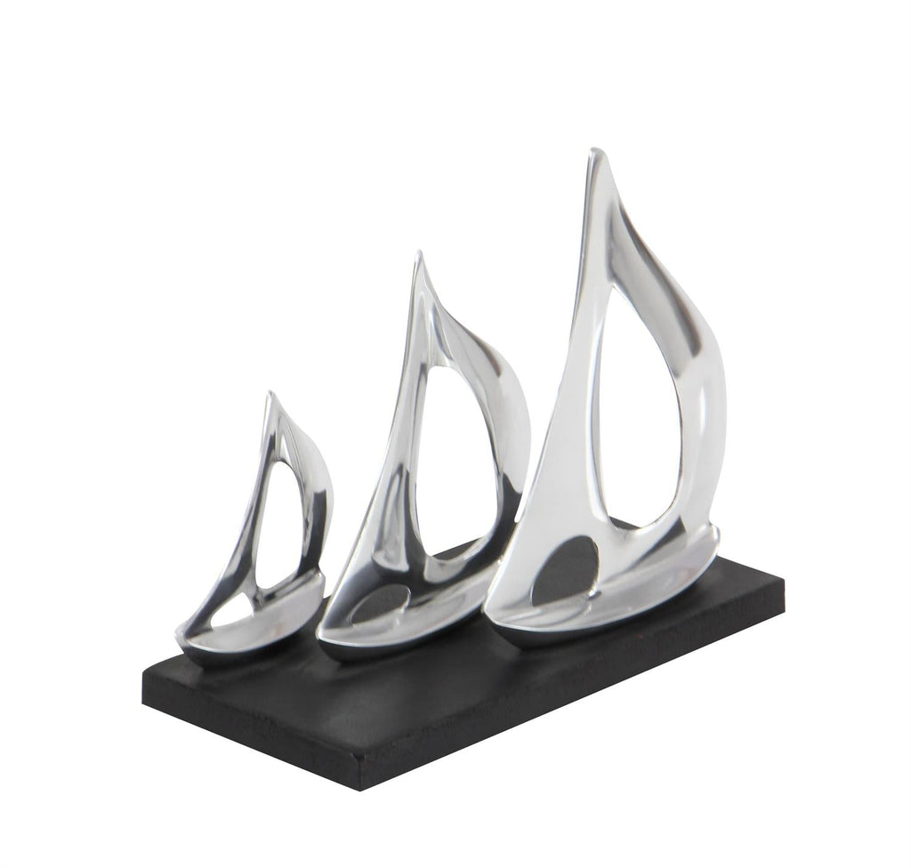 Silver Aluminum Metal Sailboat Decorative Sculpture with Black Base  Sculptures & Statues