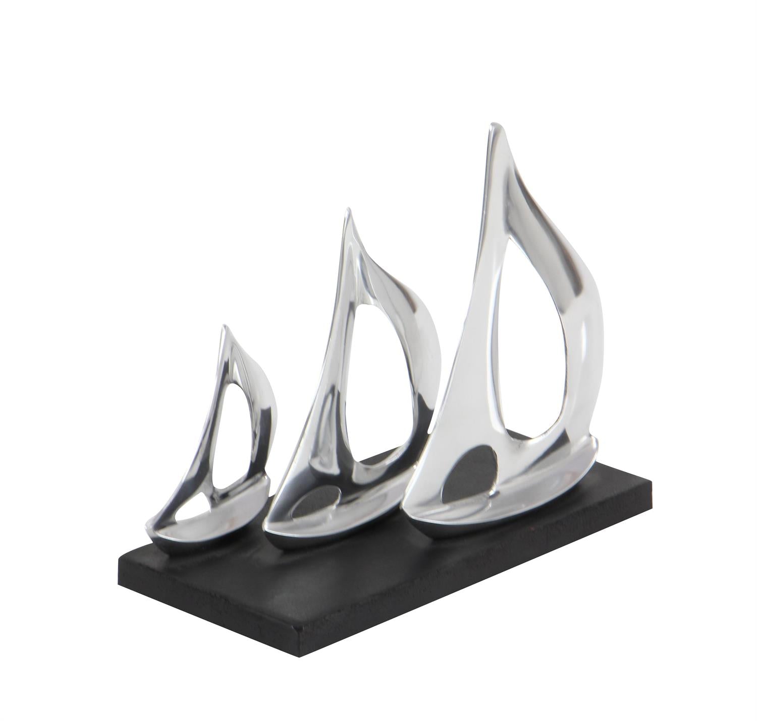 Silver Aluminum Metal Sailboat Decorative Sculpture with Black Base  Sculptures & Statues